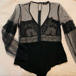 Black lace/ sheer body suit